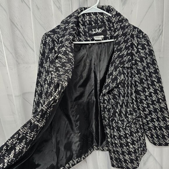 Live A Little Black Grey Houndstooth Preppy Retro Wool Y2K Winter Jacket PL - Picture 11 of 14